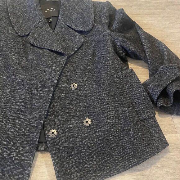 Robert Rodriguez women's grey collared button front cotton blend blazer - Picture 4 of 8